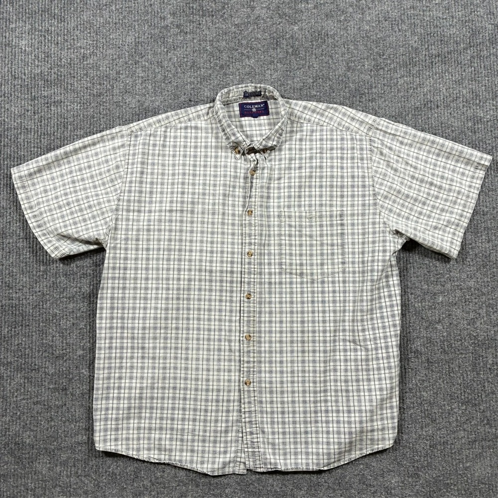 Coleman Outdoors Mens Size‎ XL Gray Plaid Button Down Short Sleeve Camping Shirt